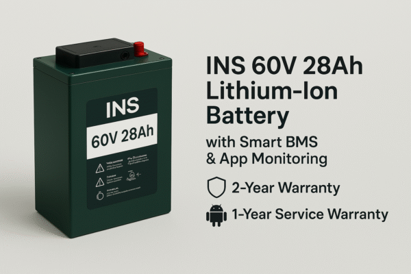 INS 60V 28Ah Lithium-Ion Battery with Smart BMS & App Monitoring – 2+1-Year Warranty